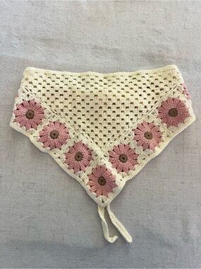 Crochet Daisy Bandana Hair Scarf Boho Cottagecore